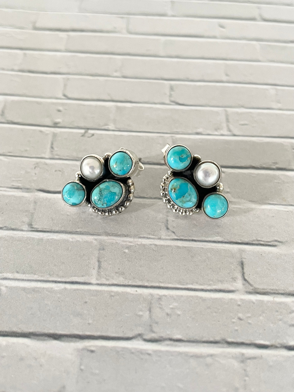 Mojave Turquoise , Copper Turquoise & Pearl Studs