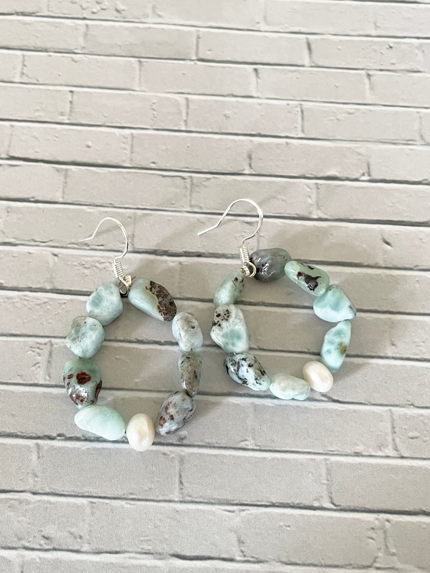 Larimar\Pearl Earrings
