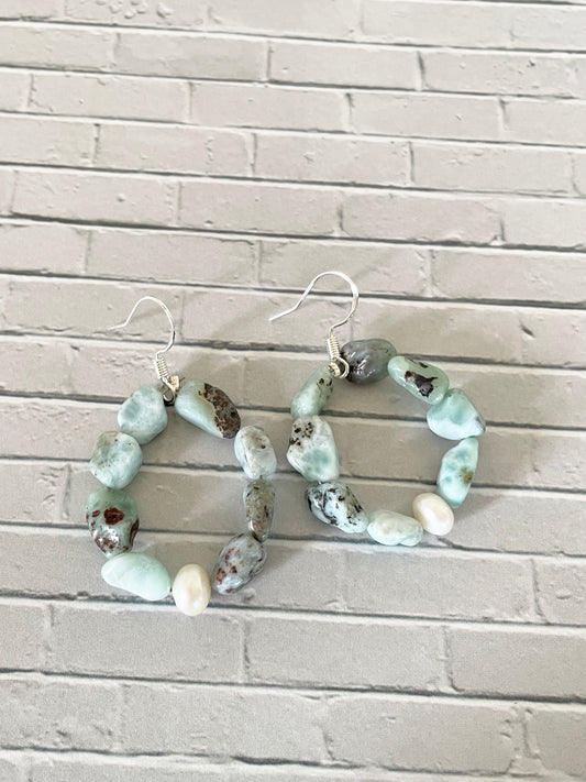 Larimar\Pearl Earrings