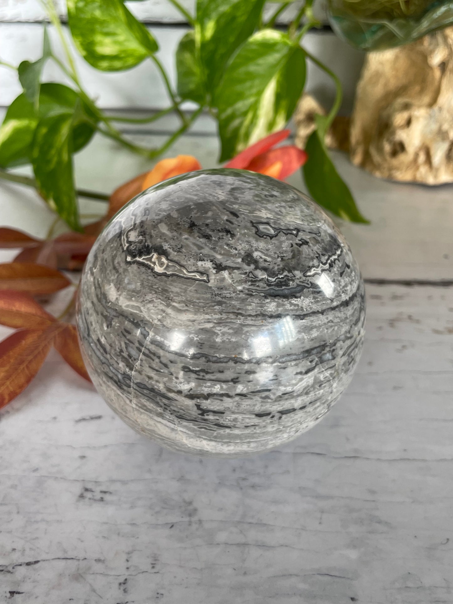 Picasso Jasper Sphere Includes Wooden Holder