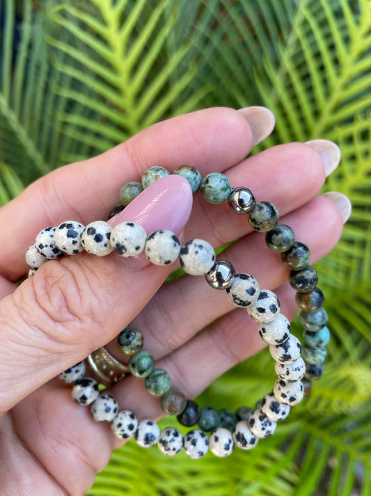 Double Stacker Bracelets - African Turquoise/Dalmatian Jasper