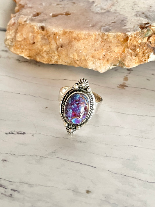 Purple Kingman Turquoise Adjustable Ring ~ size 7 - 9.5