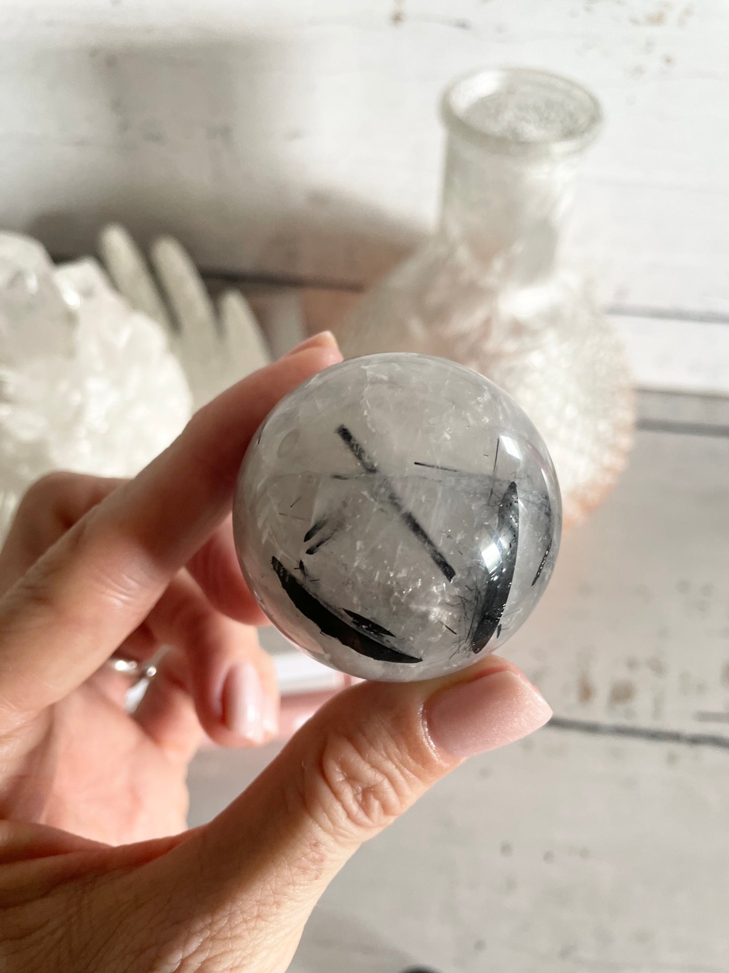 Tourmaline In Quartz Sphere Includes Holder