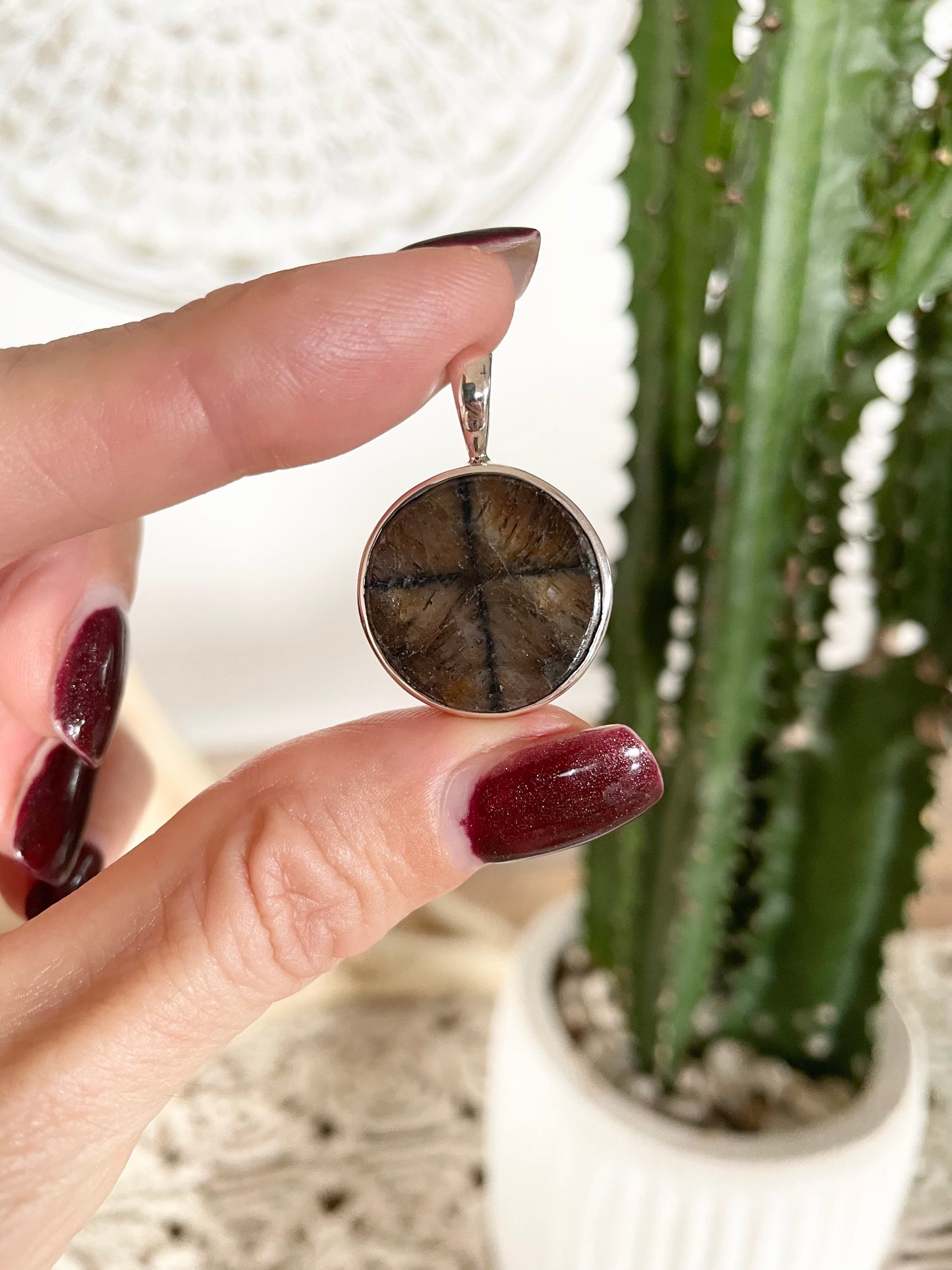 Chiastolite Silver Pendant