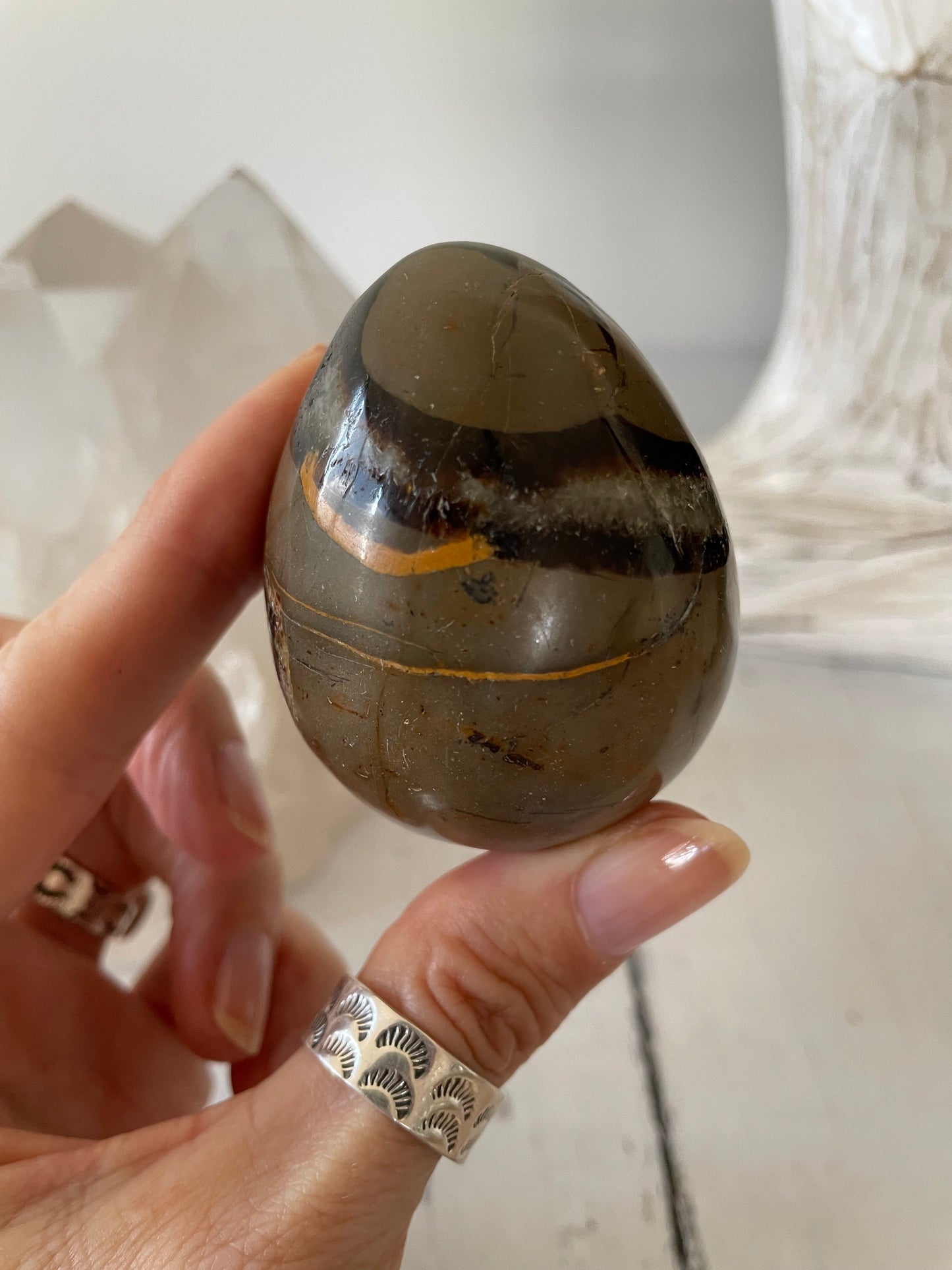 Septarian Egg Includes Hematite Ring