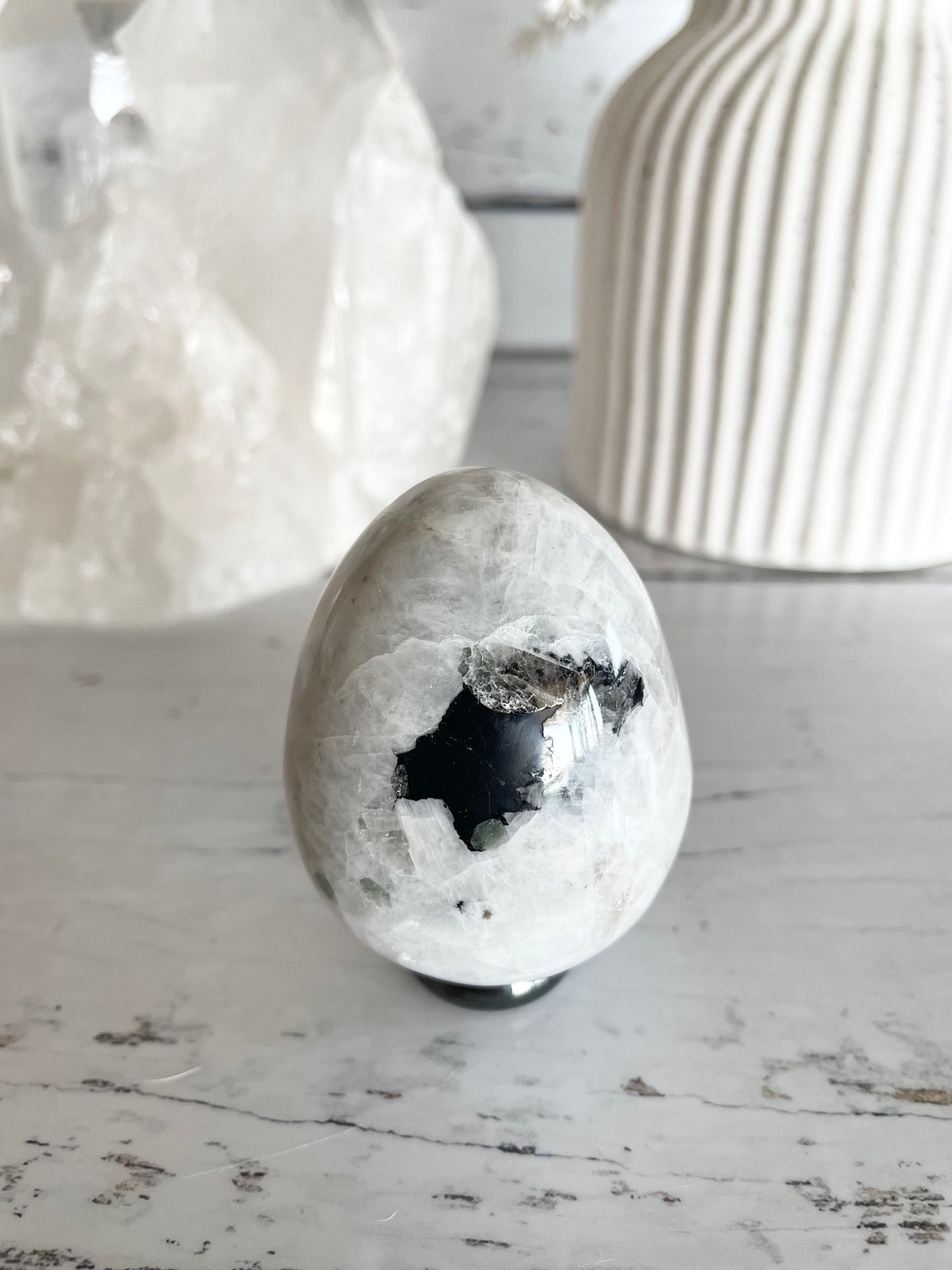 Rainbow Moonstone Egg with holder