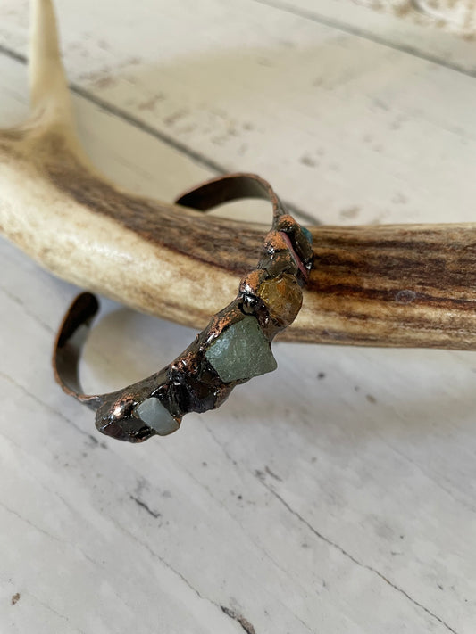 Copper Electroplated Cuff ~ Multi raw stones