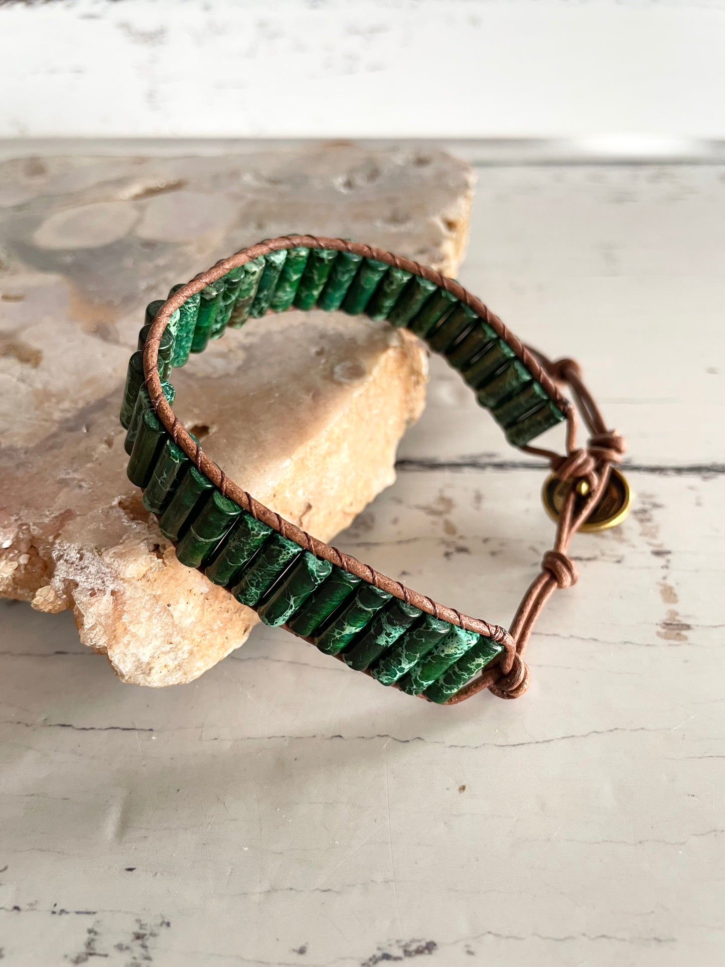 Adjustable Bracelet ~ Sea Sediment Green Jasper