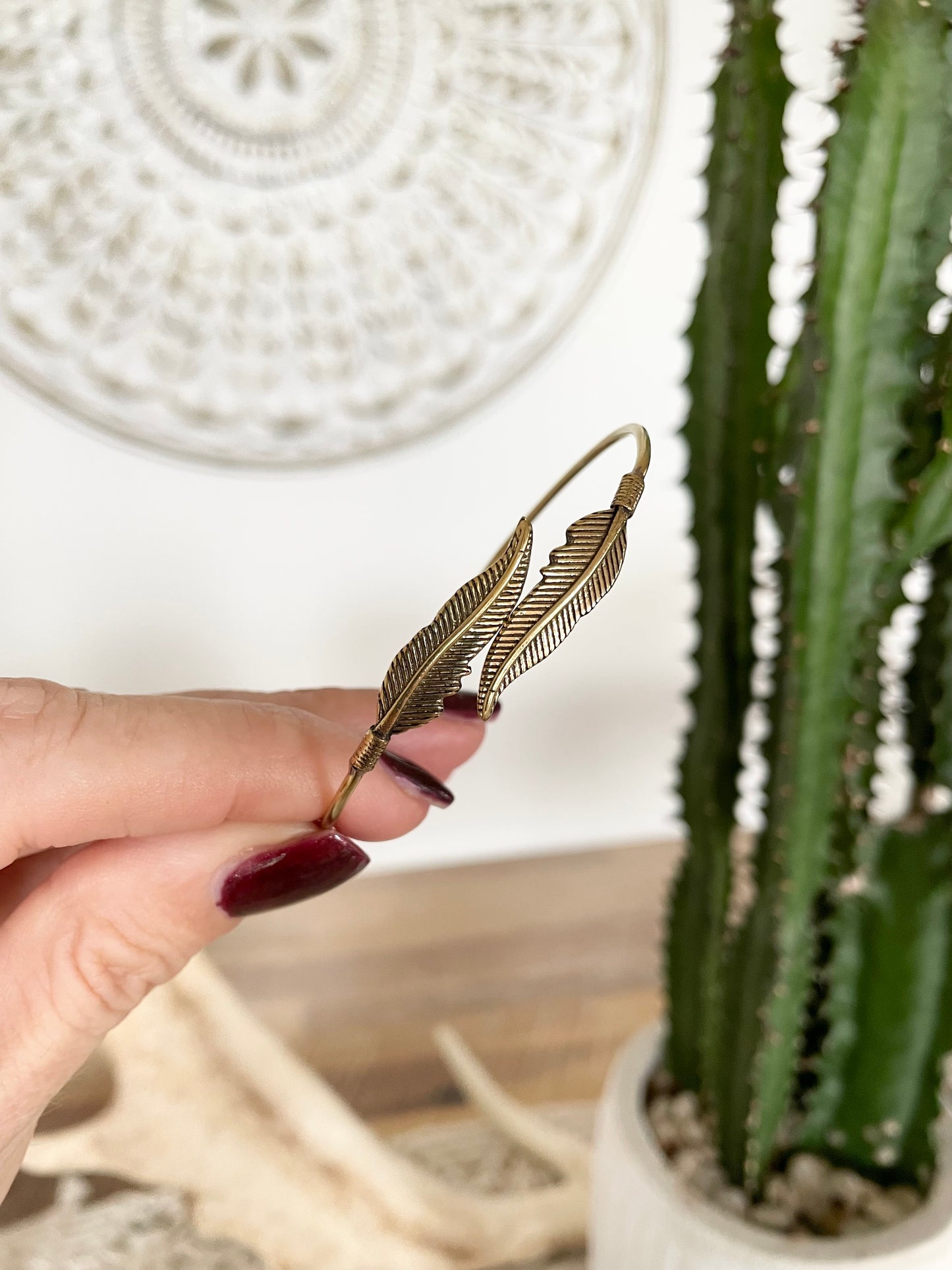 Brass Cuff Double feather ~ Adjustable