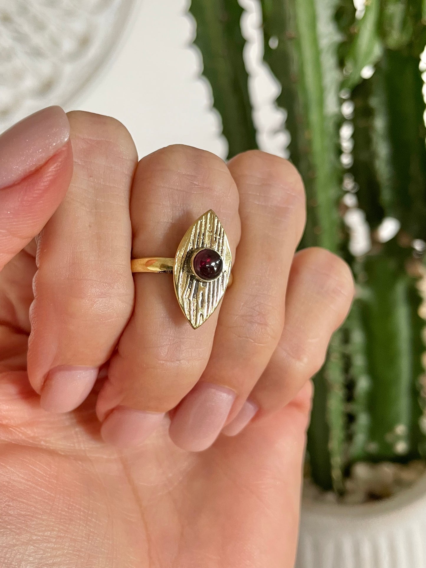 Garnet Brass Ring - Size 7