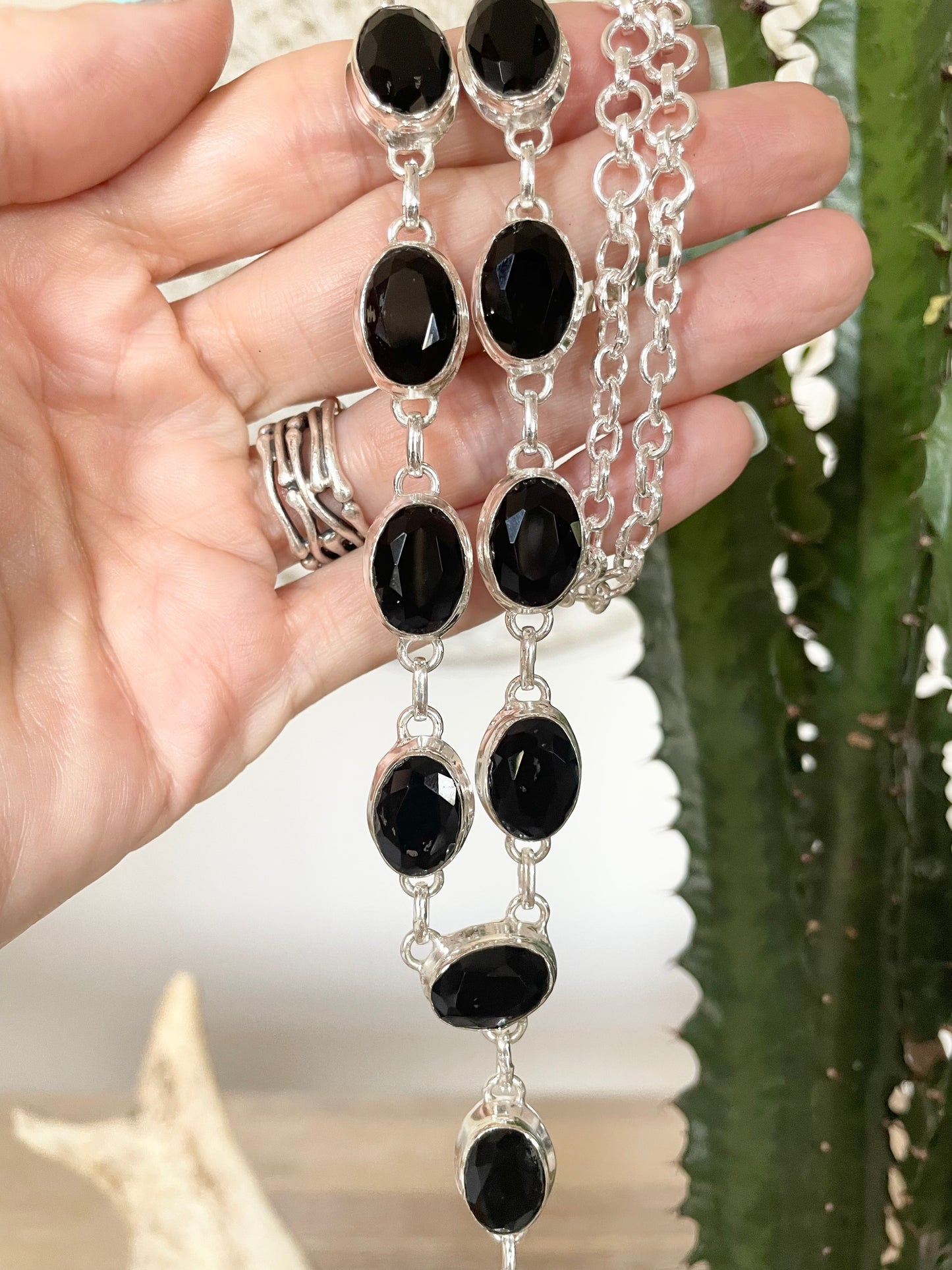 Black Onyx Lariat Necklace