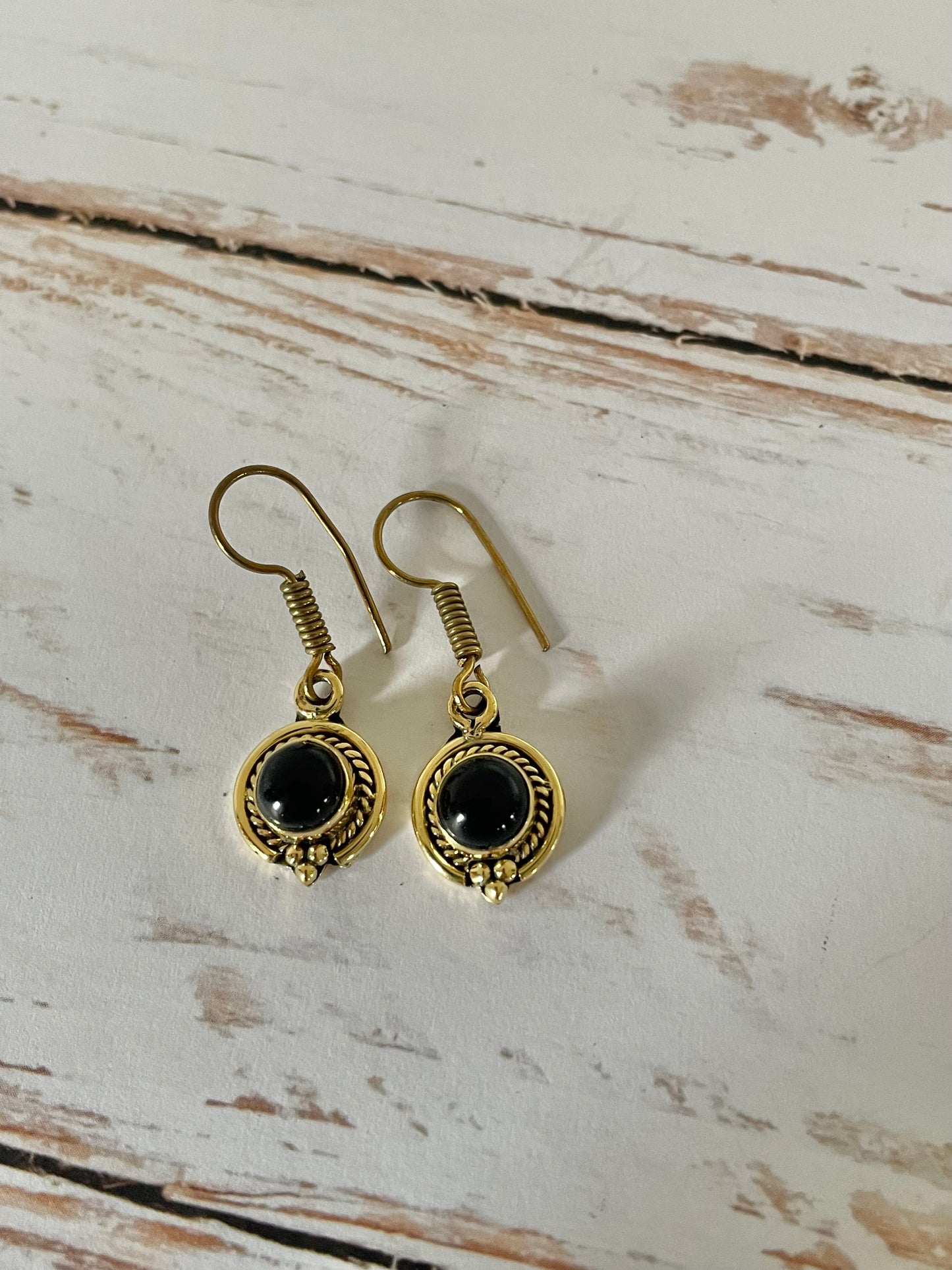 Black Onyx Brass Dangles