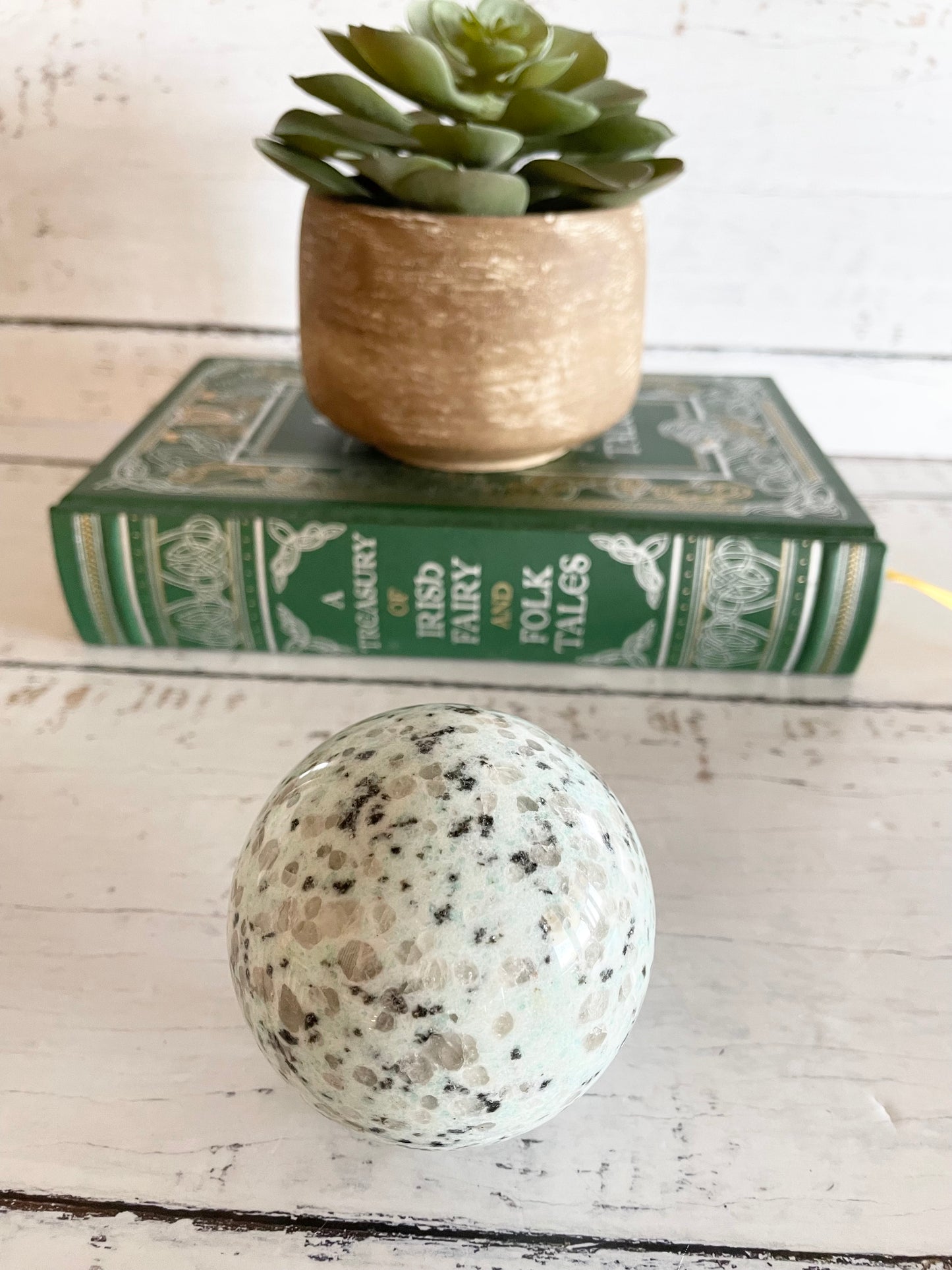 Kiwi Jasper Sphere Includes Wooden Holder