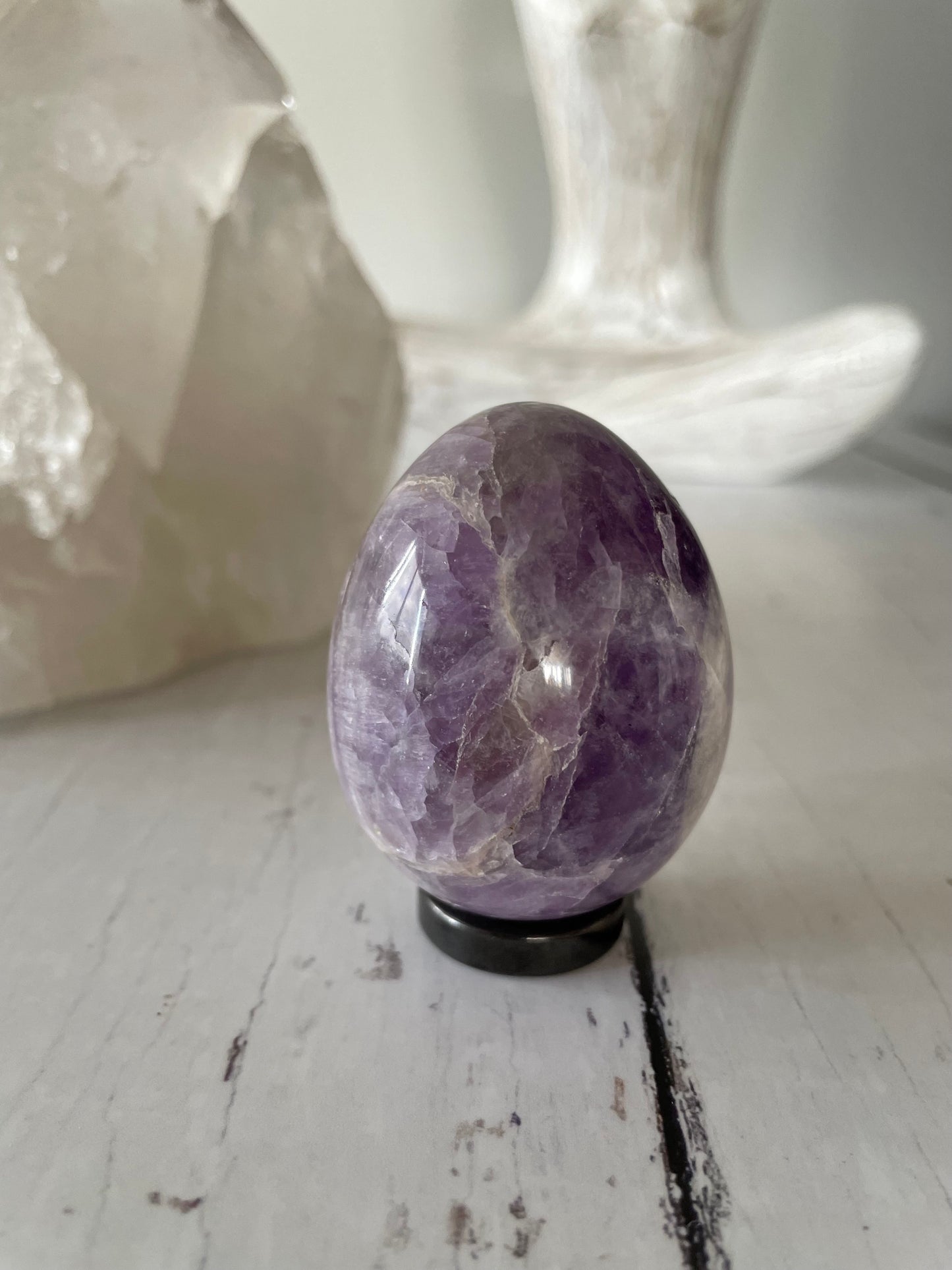 Chevron Dream Amethyst Egg Includes Hematite Ring