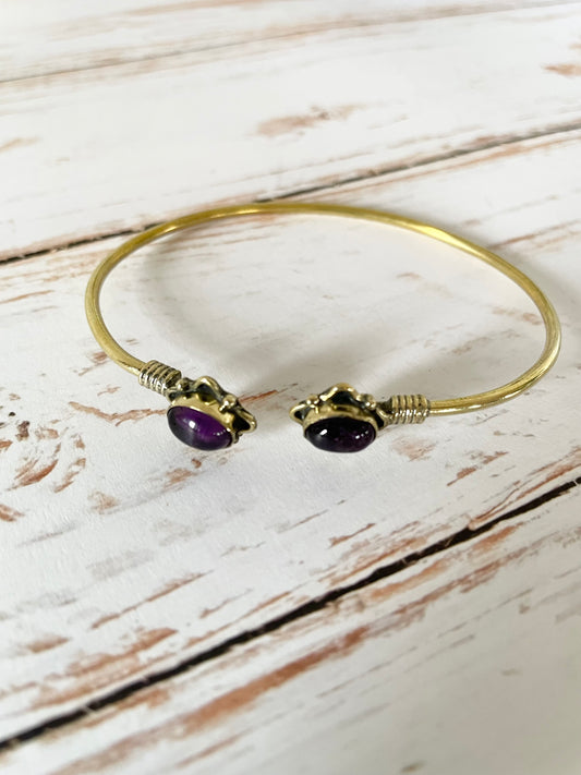 Amethyst Brass Cuff ~ adjustable