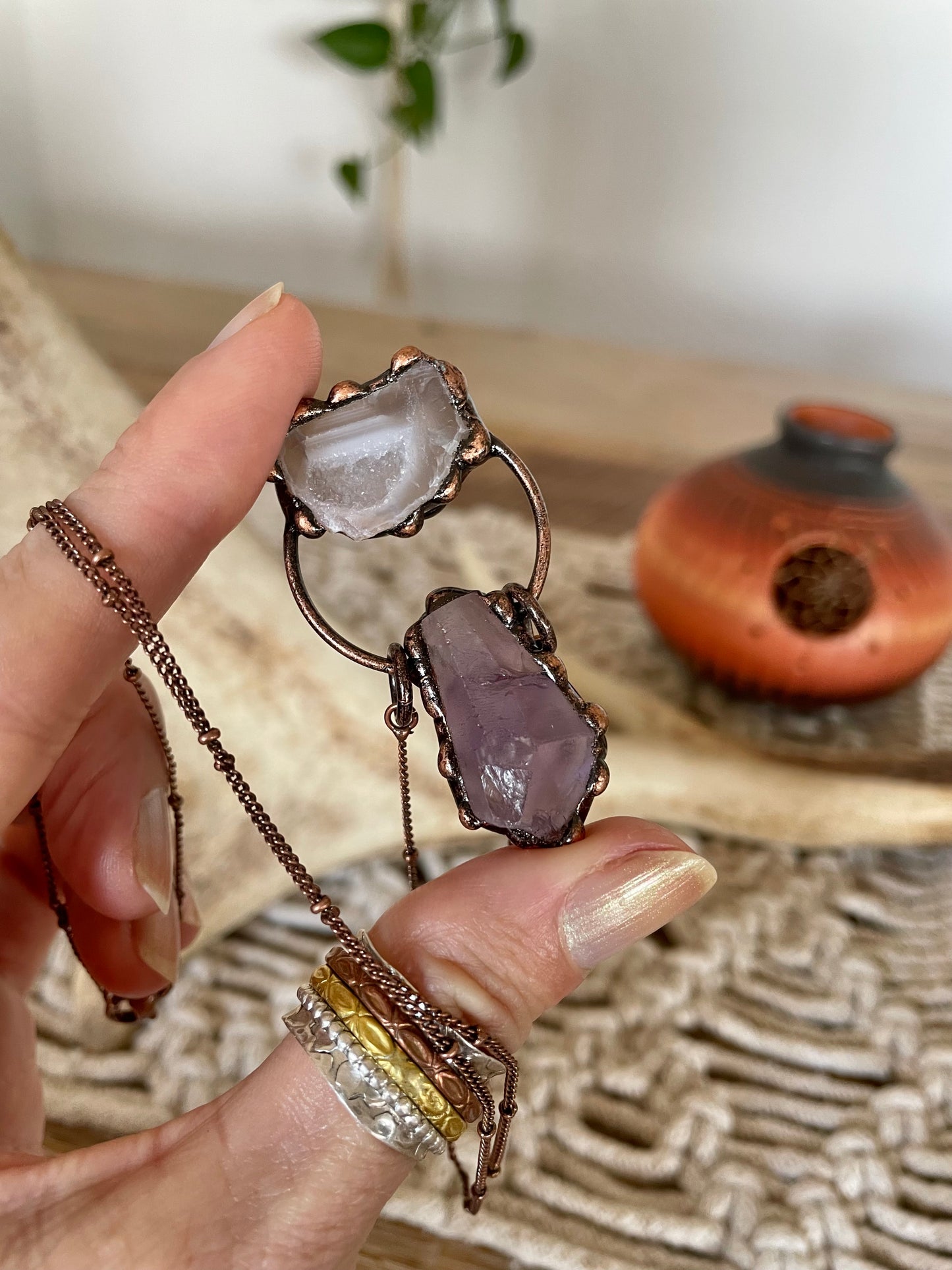 Copper electroplated Necklace ~ Amethyst & Agate