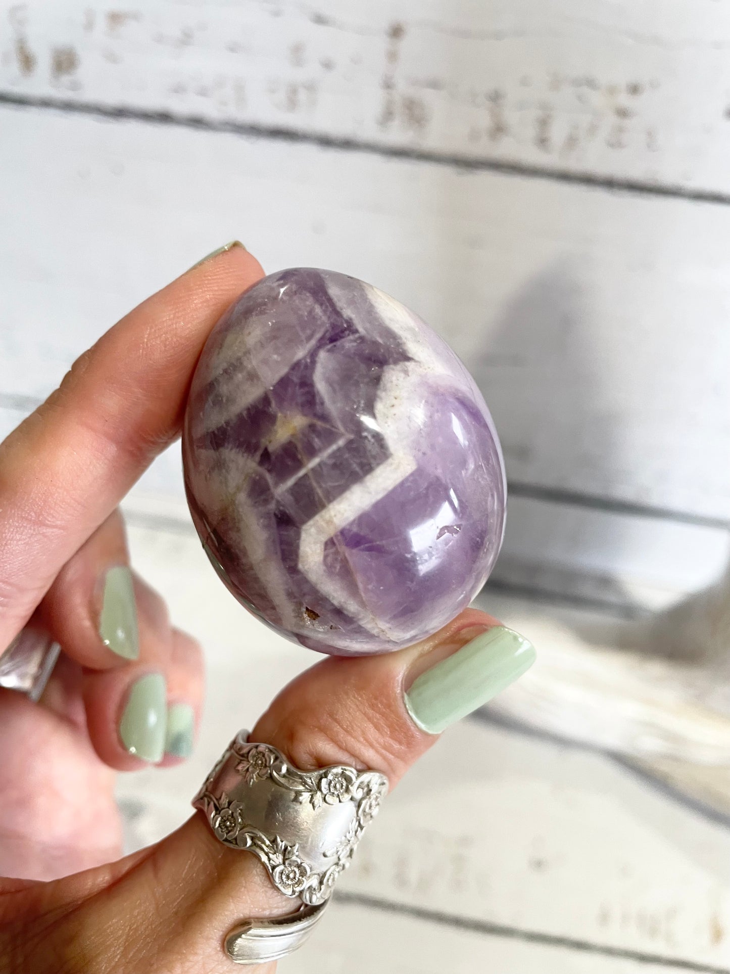 Chevron Dream Amethyst Egg Includes Hematite Ring