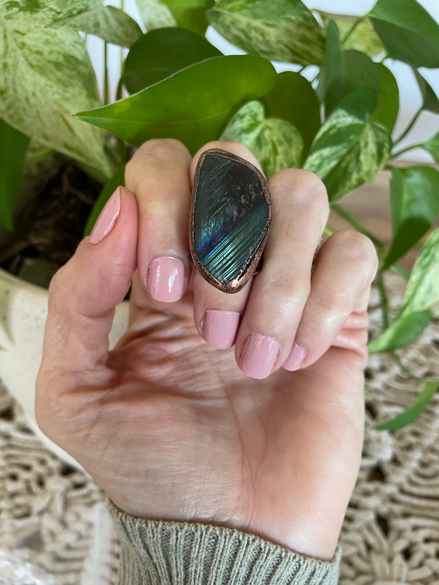 Copper electroplated Ring ~ Labradorite Ring