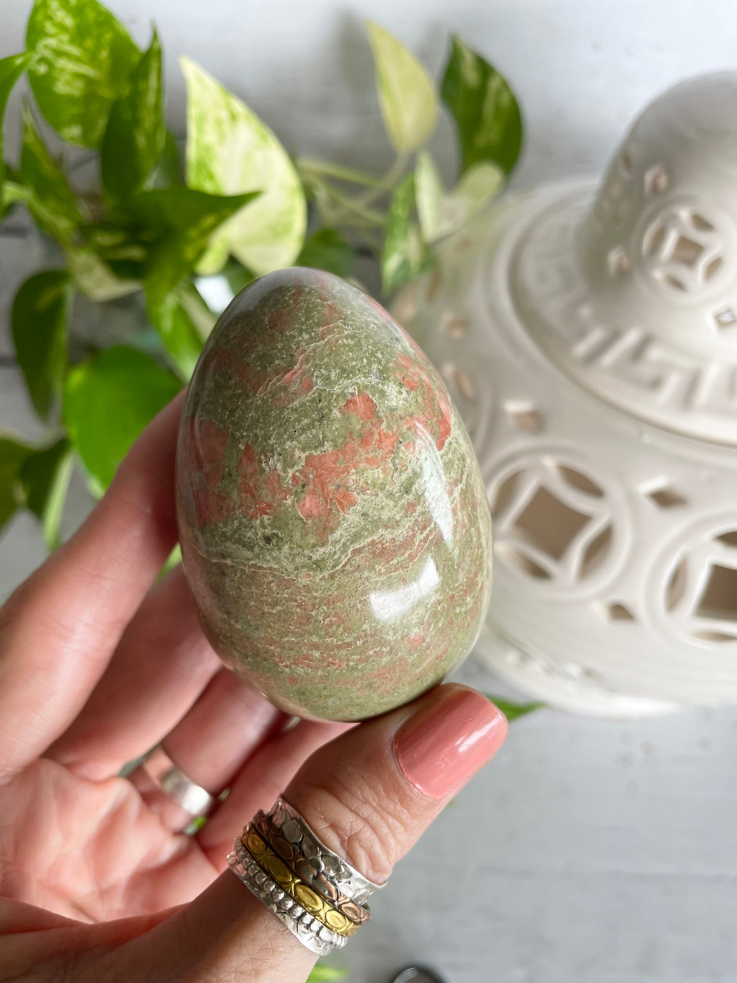 Unakite Egg Includes Hematite Ring