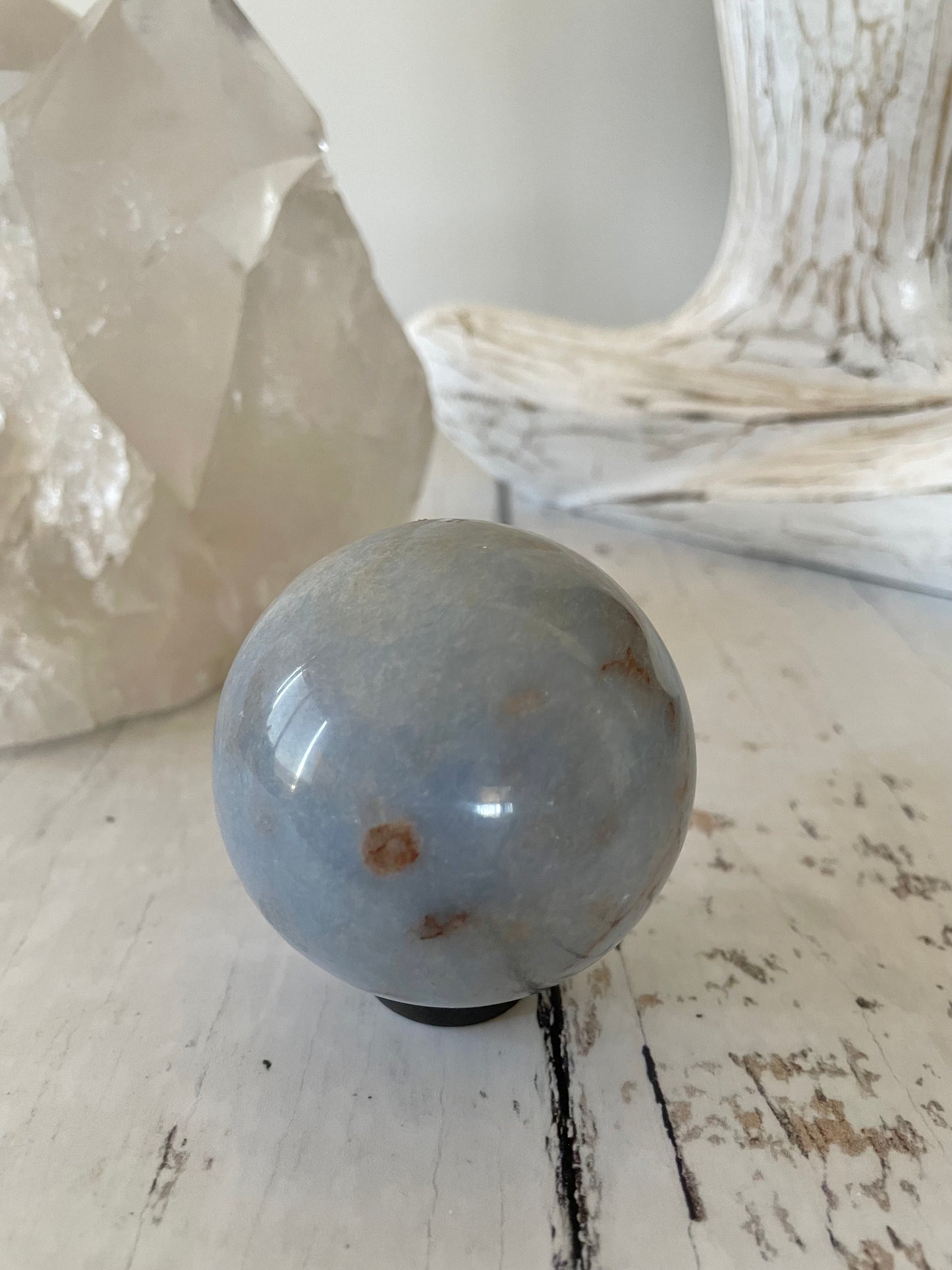 Angelite Sphere Includes Wooden Holder