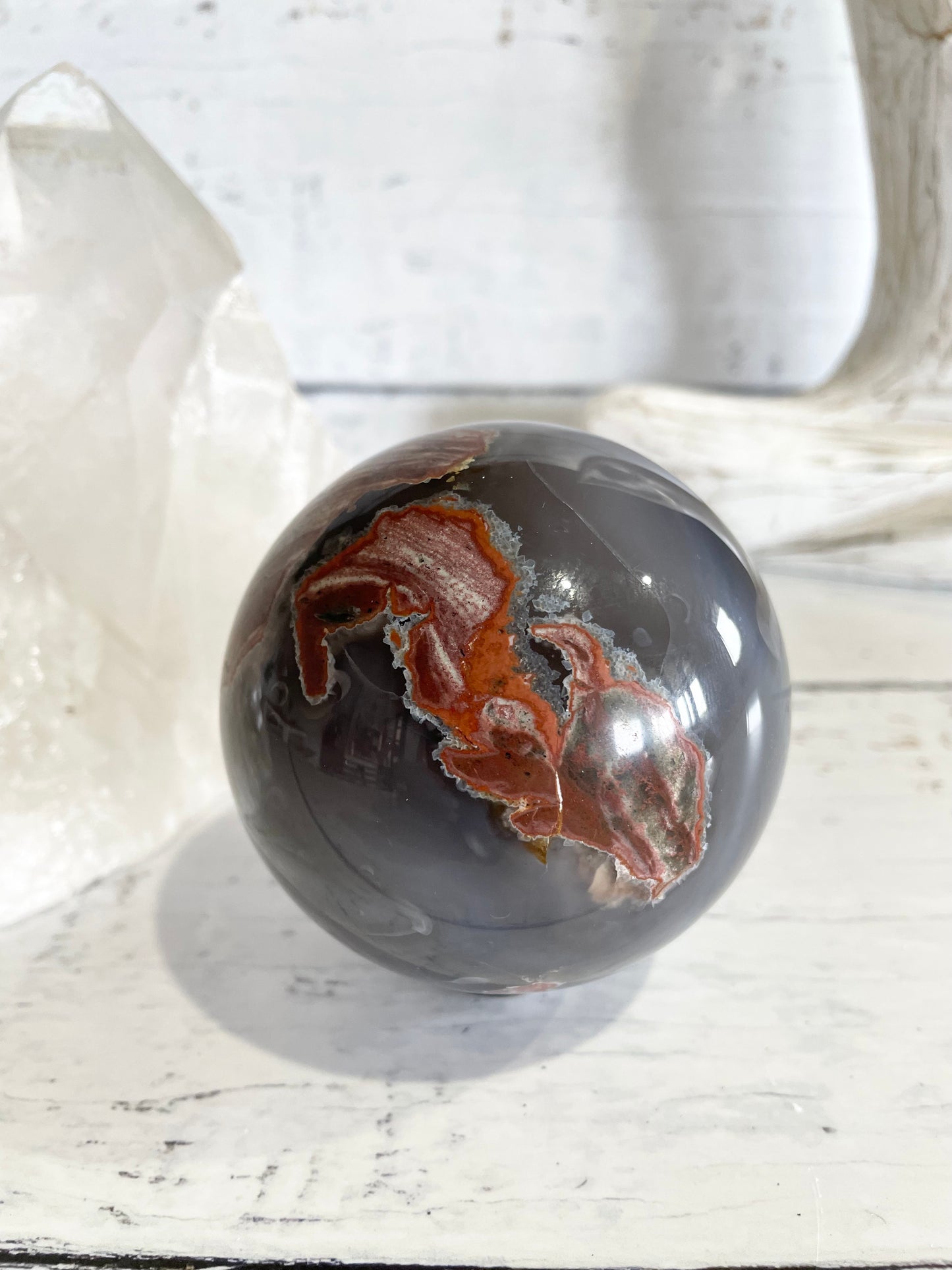 Football Agate Sphere Includes Wooden Holder