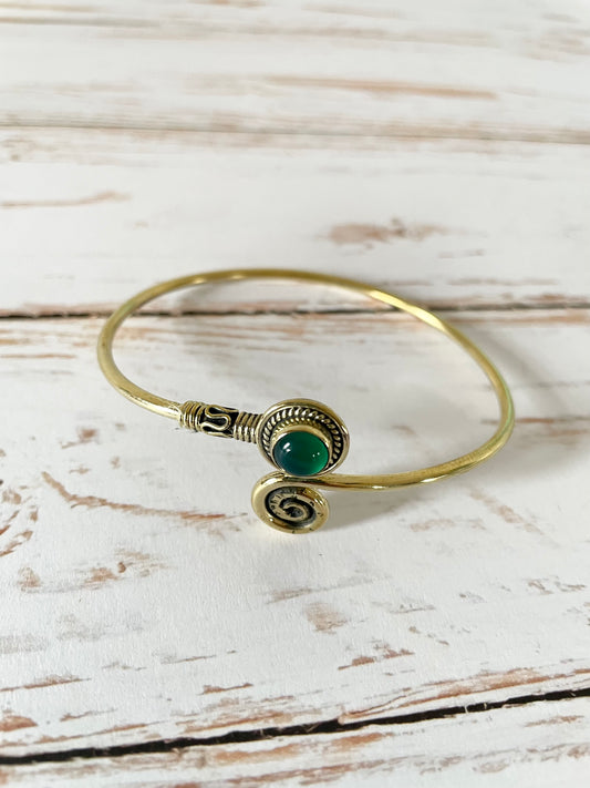 Green Onyx Brass Cuff ~ Adjustable