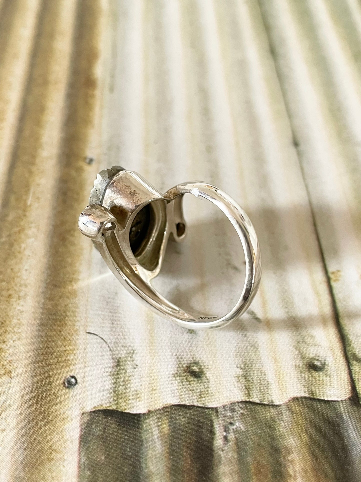 Raw Pyrite & Smoky Qtz Ring - Size 10