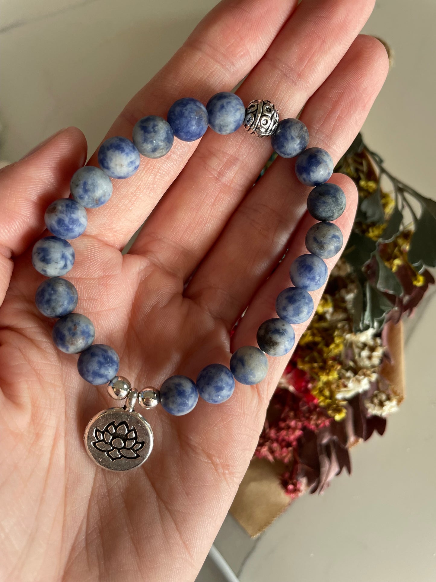 Frosted Blue Spot Jasper Healing Bracelet ~ Tranquility