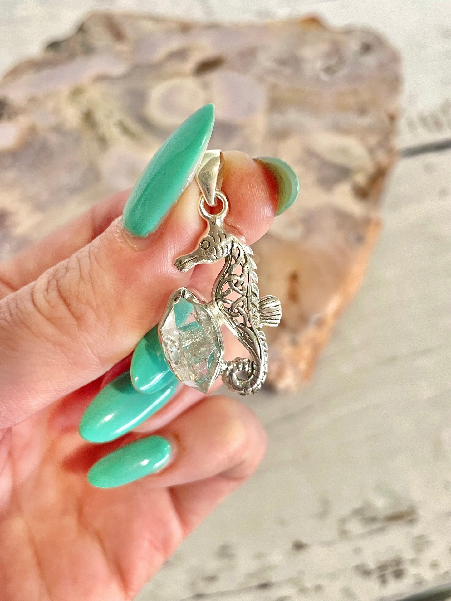 Herkimer Diamond Seahorse Pendant