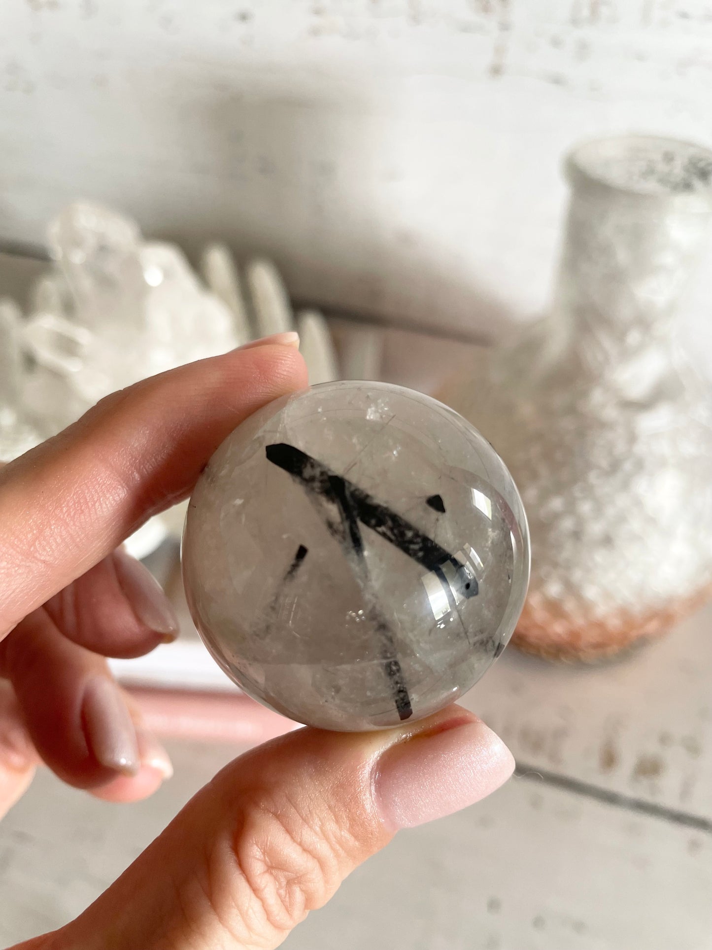 Tourmaline In Quartz Sphere Includes Holder