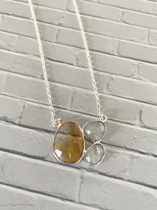 Rainbow Moonstone & Citrine Necklace