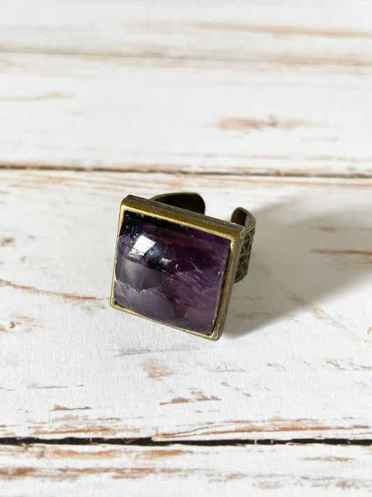 Copper Antiqued Ring ~ Amethyst adjustable ring 6-10