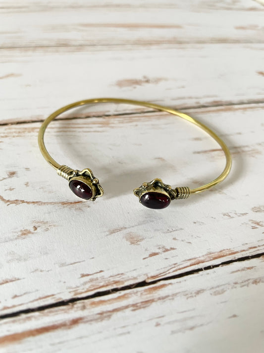 Garnet Brass Cuff ~ Adjustable