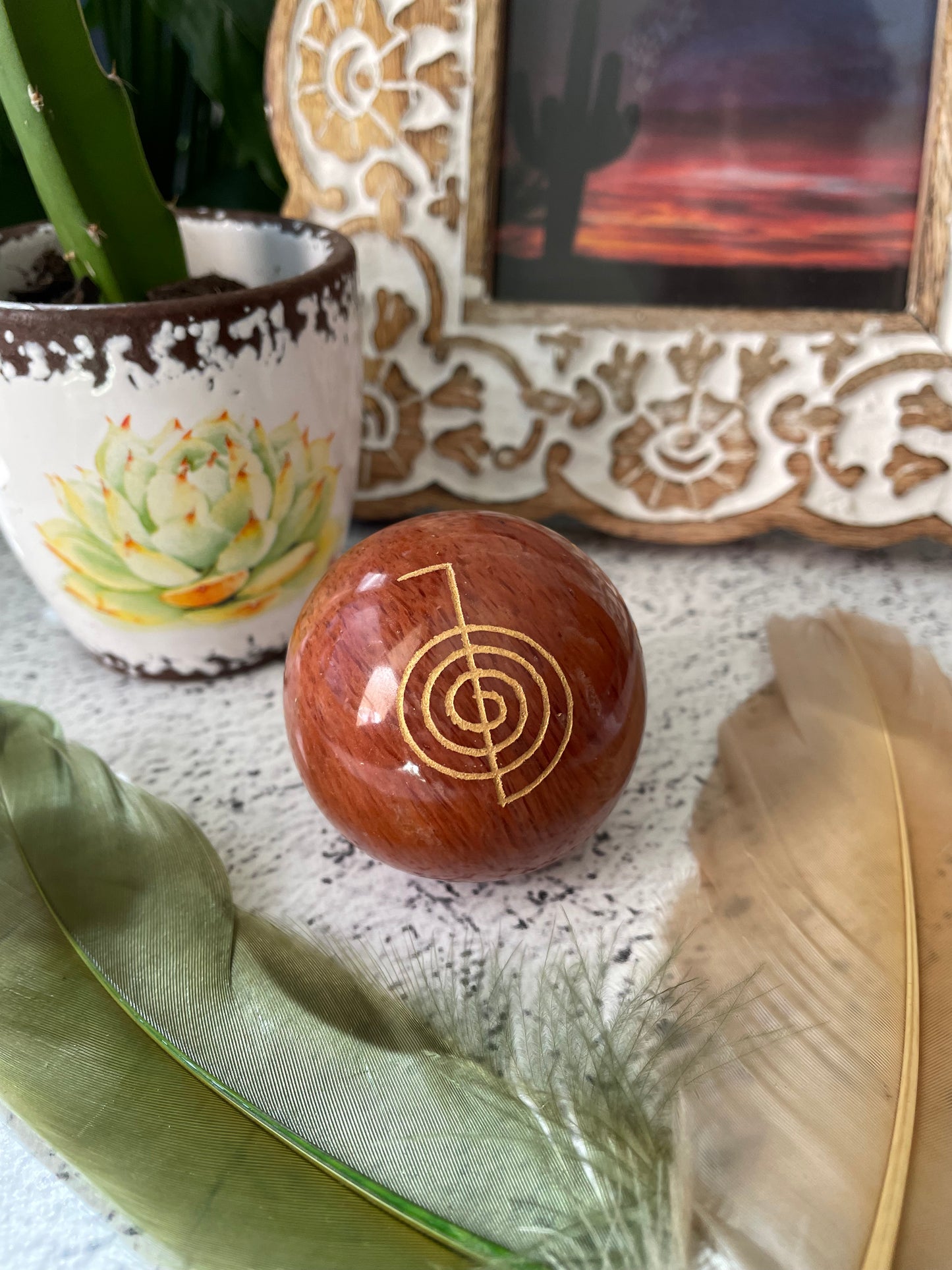 Red Jasper Reiki Sphere Includes Wooden Holder