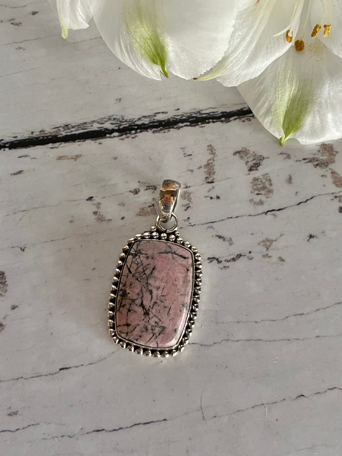 Rhodonite Silver Pendant