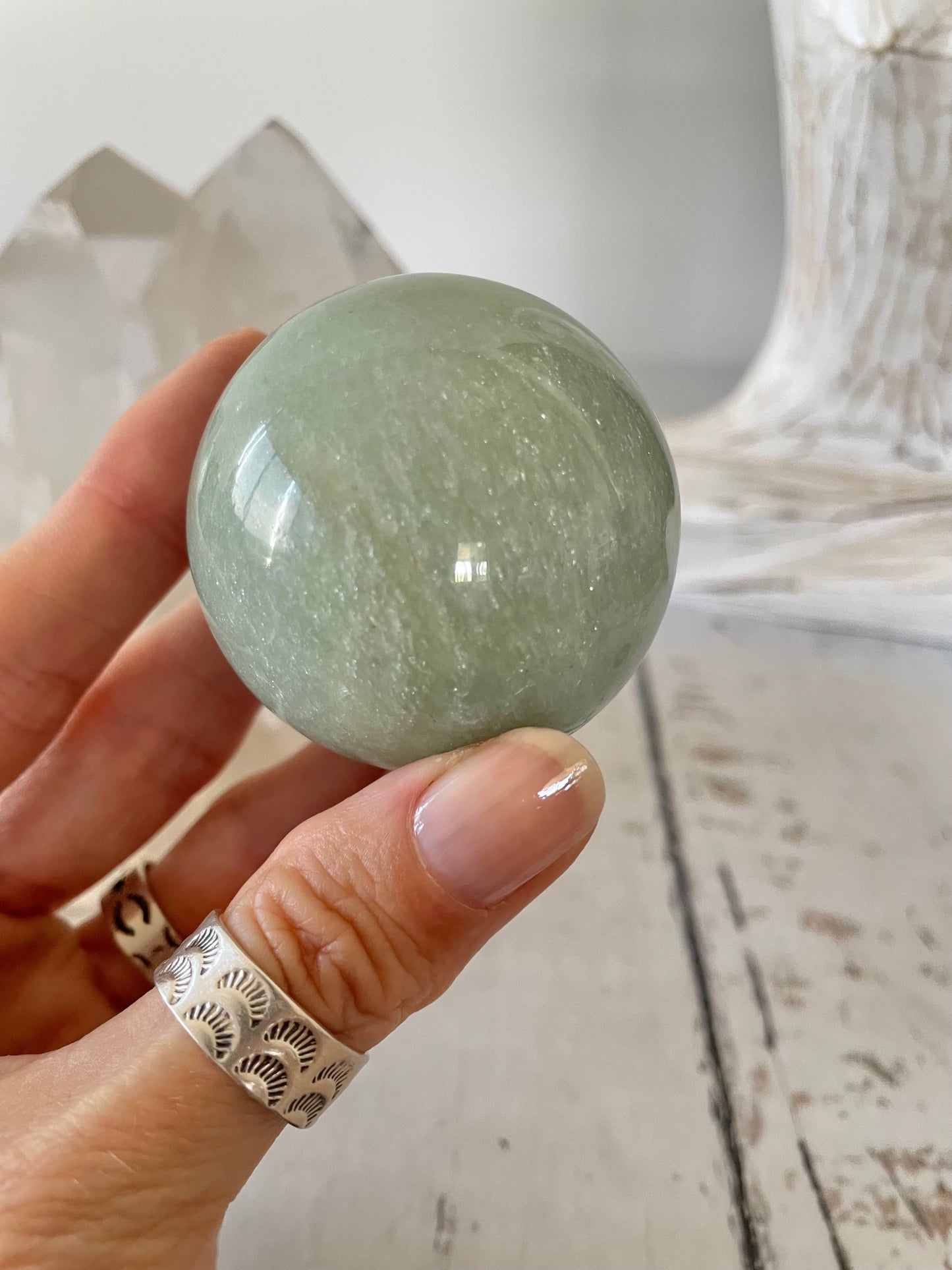 Green Aventurine Sphere Includes Wooden Holder