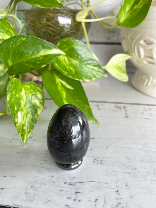 Larvakite Egg Includes Hematite Ring