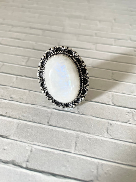 Rainbow Moonstone Ring - Size 10
