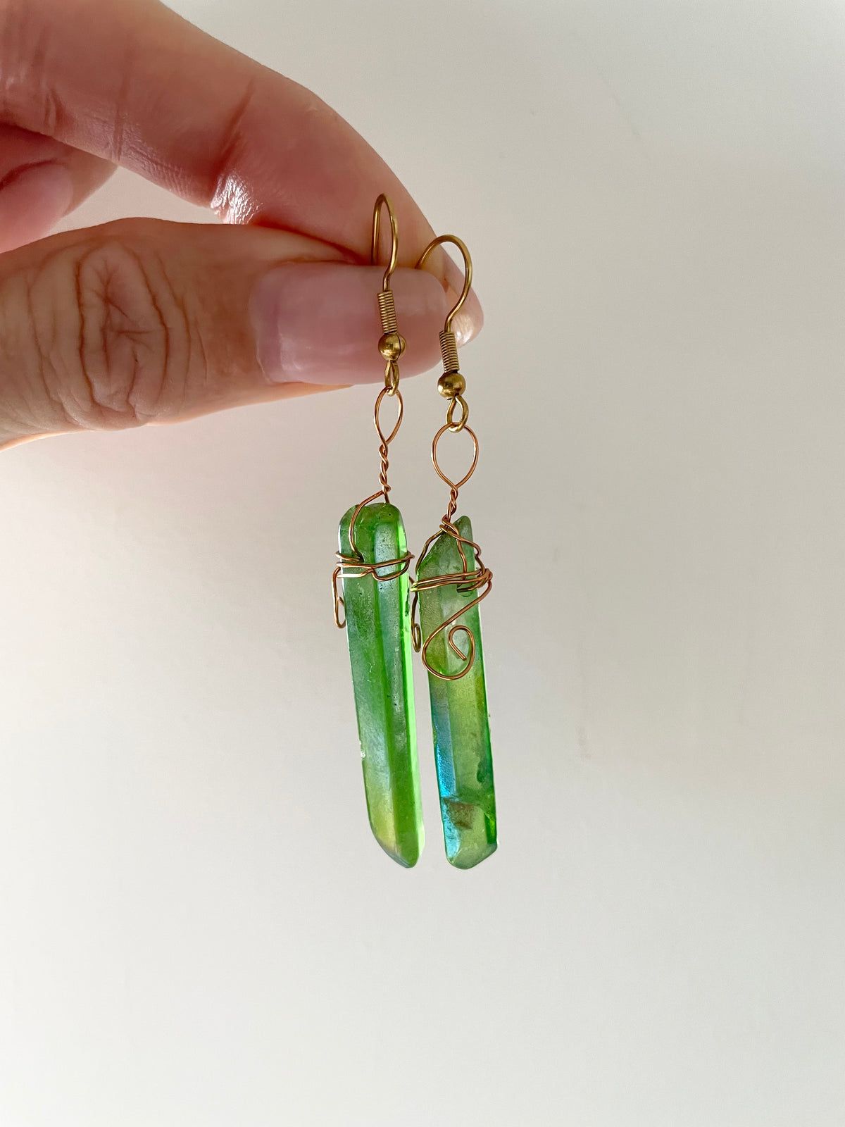 Apple Aura Quartz Wire Wrapped Earrings