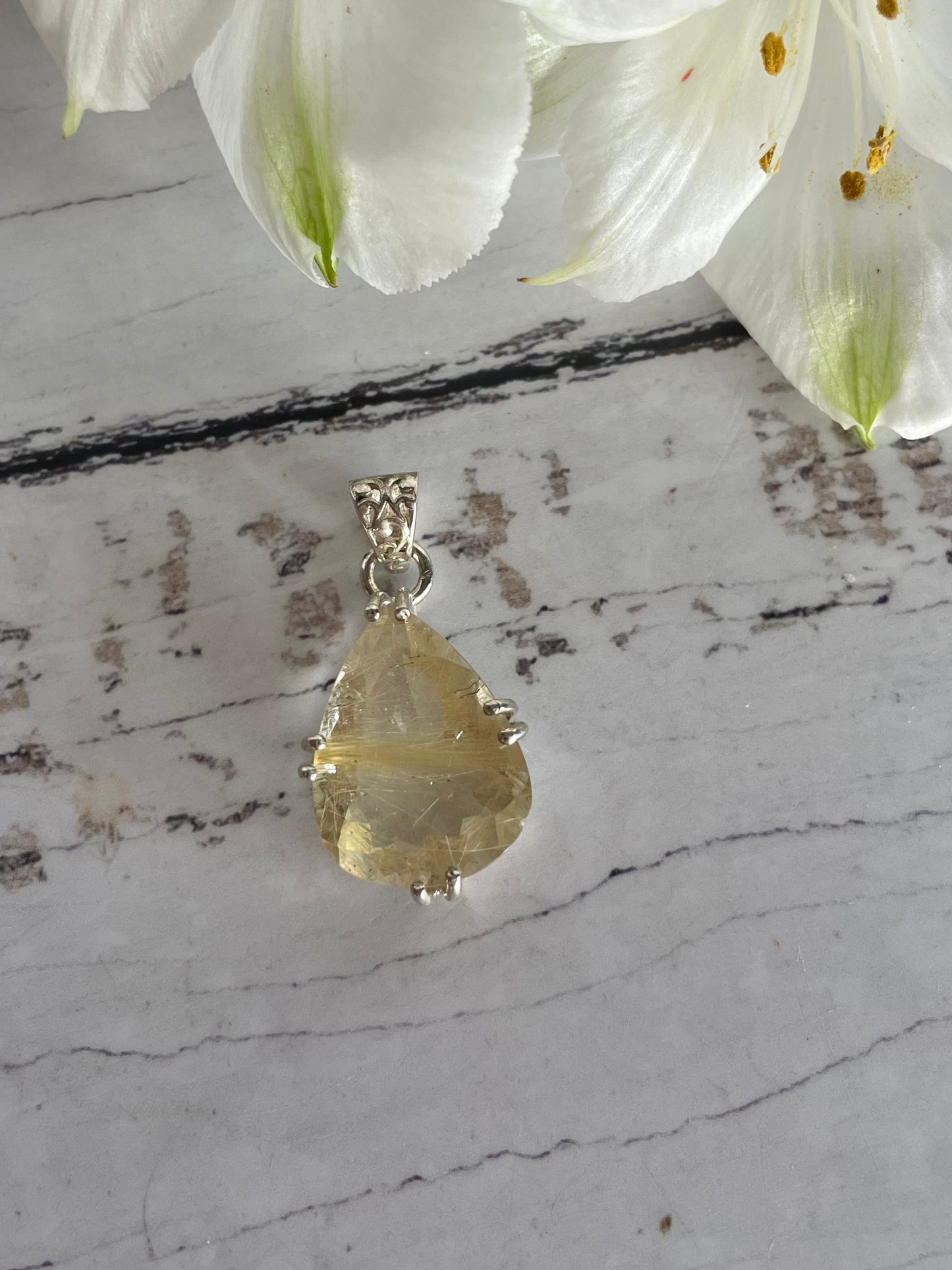 Golden Rutile Quartz Silver Pendant