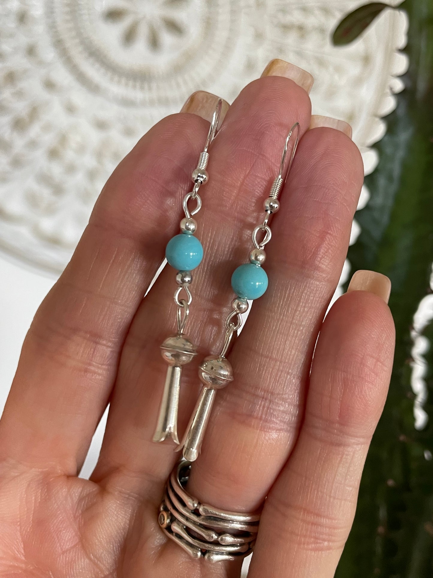 Cherokee Turquoise Squash Blossom Dangles