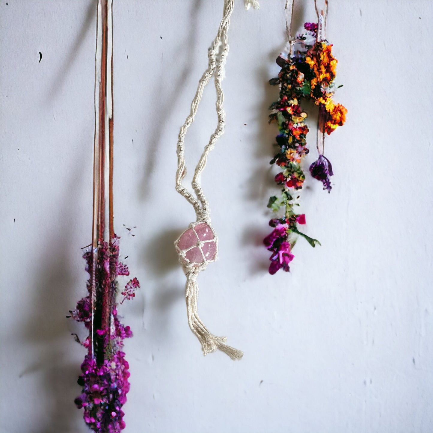 Macrame Hanging ~ Rose Quartz Egg