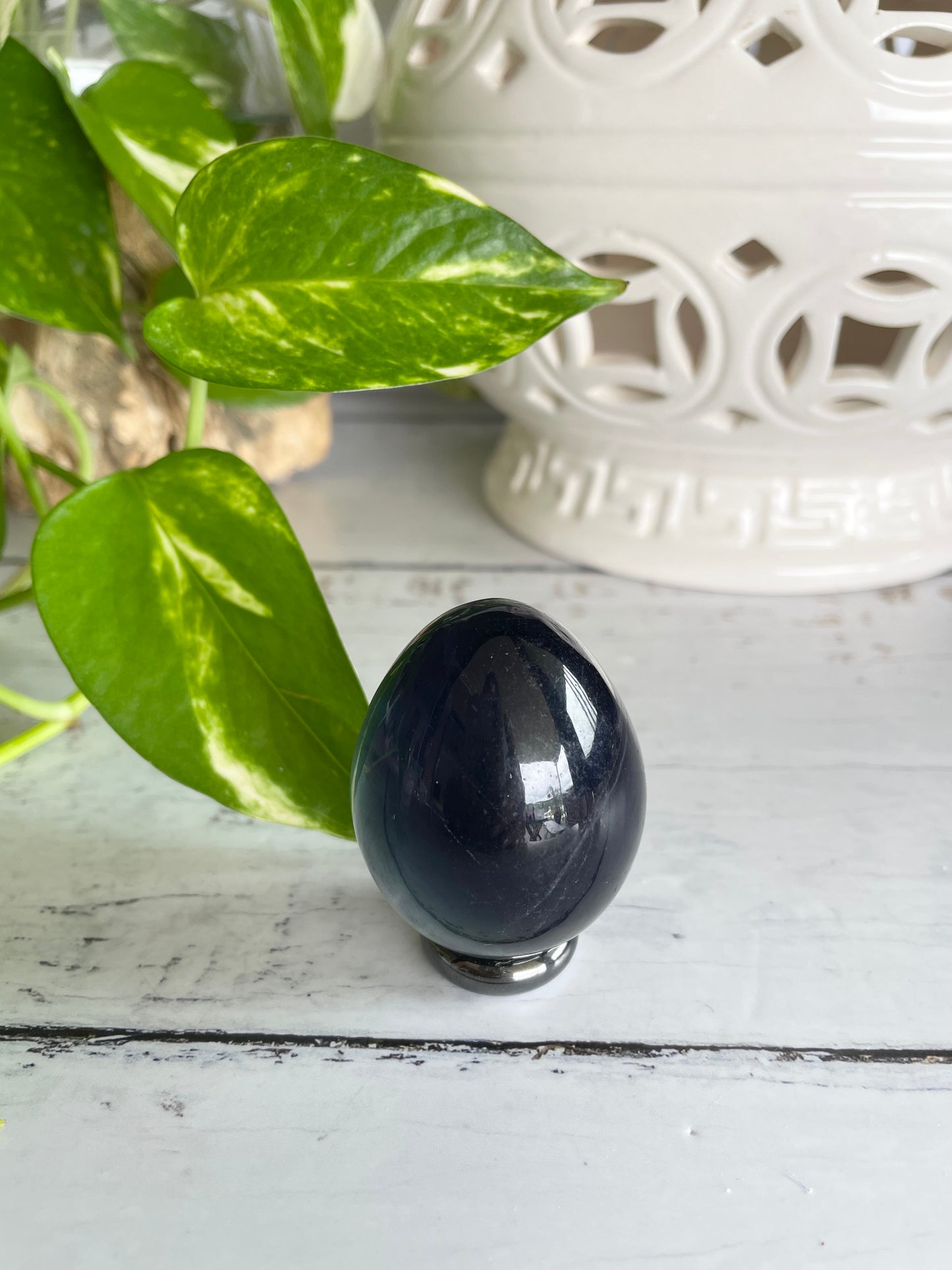 Rainbow Fluorite Egg Includes Hematite Ring