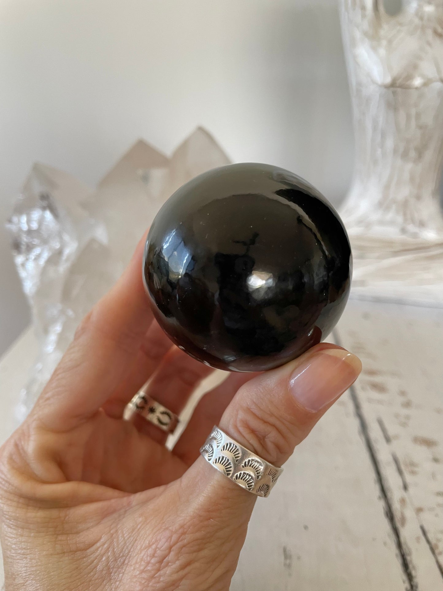 Black Obsidian Sphere includes wooden holder