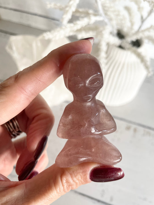 Meditating Alien ~ Strawberry Quartz