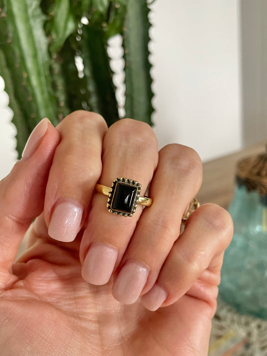 Black Onyx Brass Ring - Sizes listed