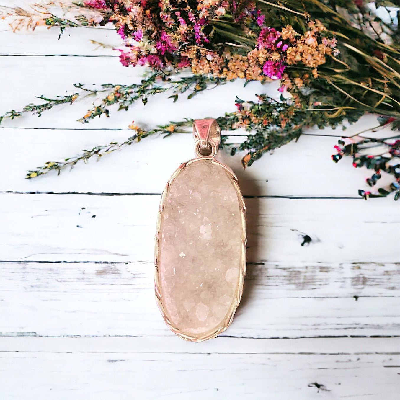 Quartz Druzy Silver Raw Pendant