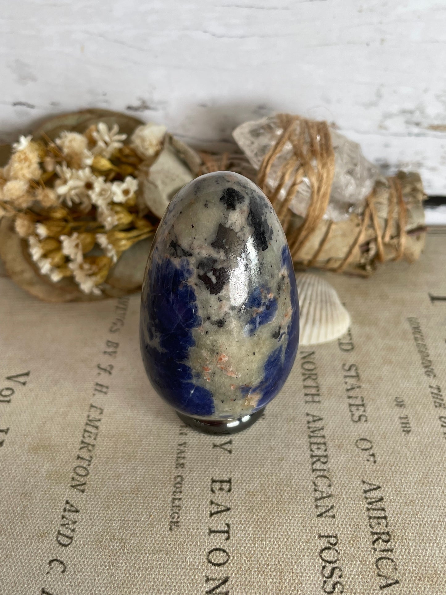 Sodalite Egg Includes Hematite Ring