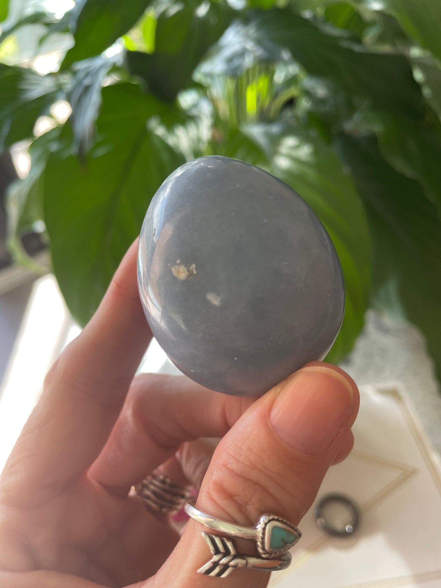 Angelite Egg Includes Hematite Ring