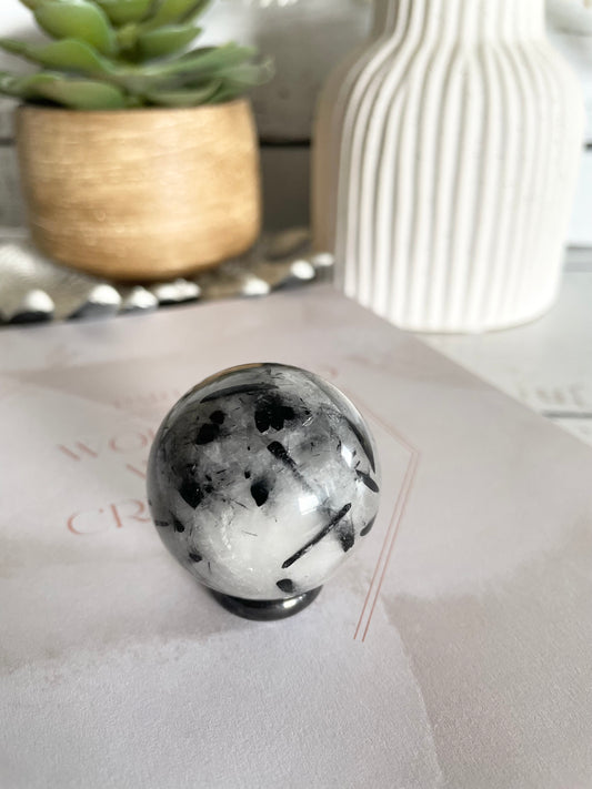 Tourmaline In Quartz Sphere Includes Holder